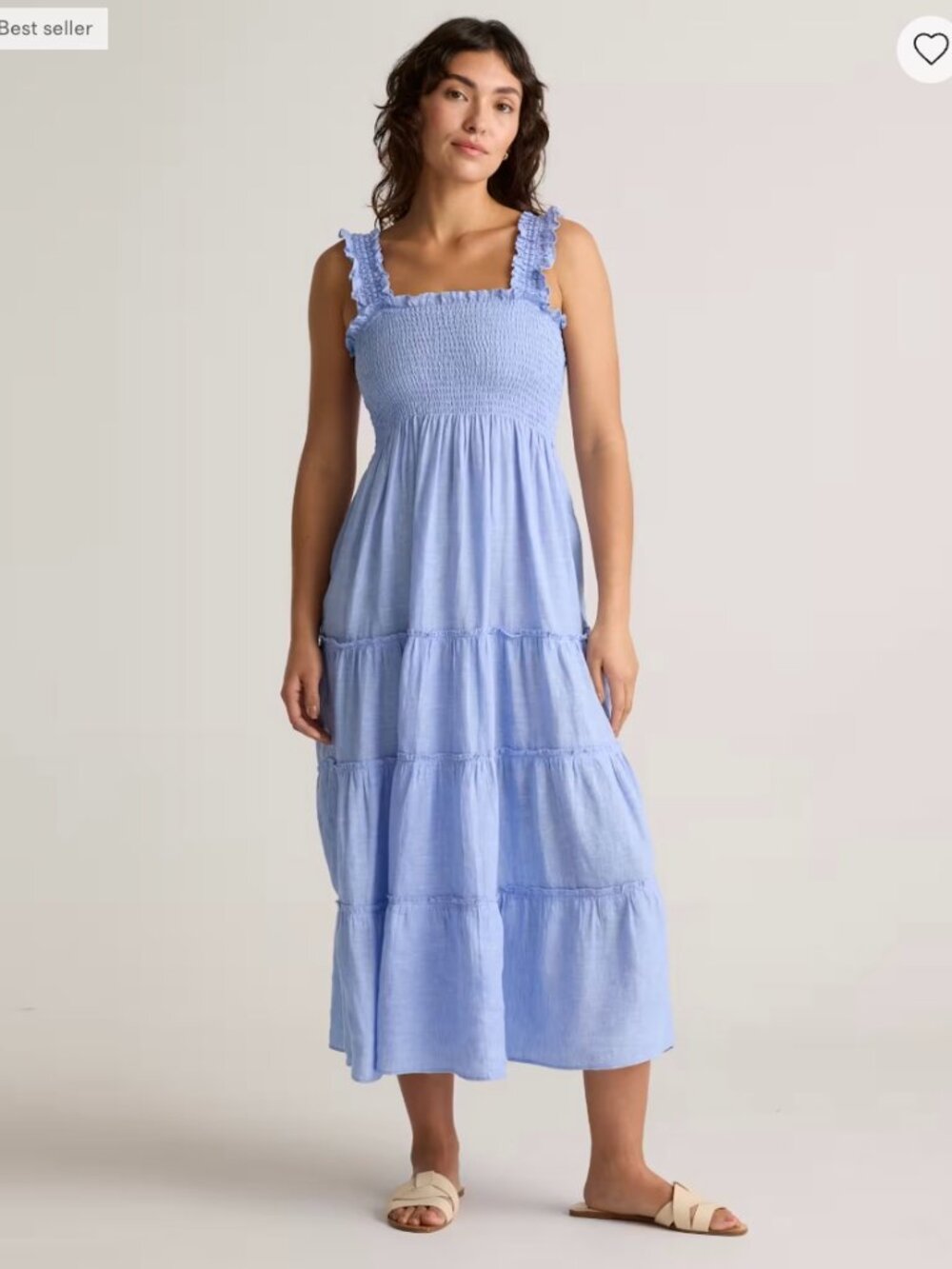 Quince 100% European Linen Smocked Midi Dress French Blue Size L